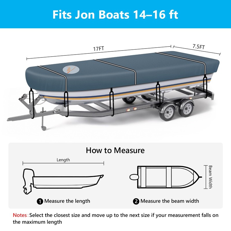 CEMOFE Jon Boat Cover 14-16 ft, 900D Heavy Duty Waterproof