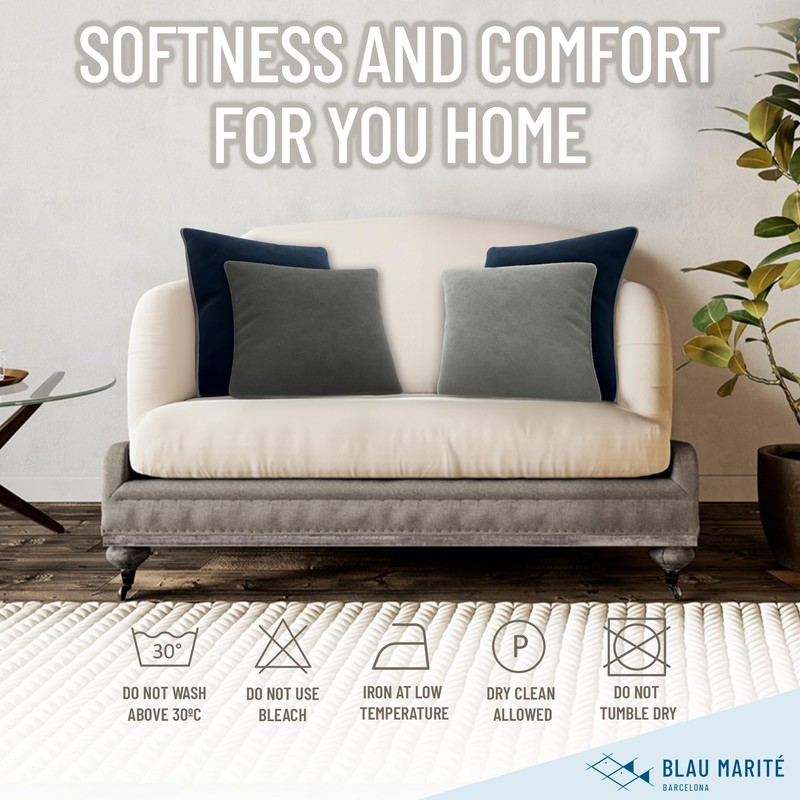 Blau Marité Decorative Velvet Throw Pillow Covers with Trim. Soft