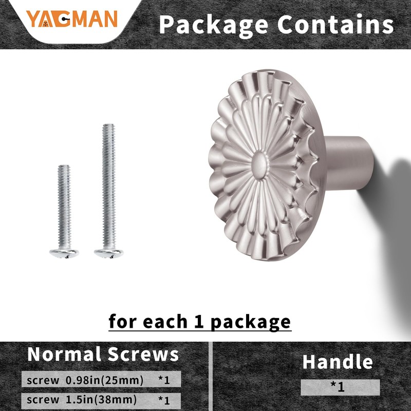 Yagman Brushed Nickel Cabinet Knobs 10 Pack Round Sunflower Dresser