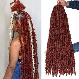 Leeven 24 Inch Pre-twisted Copper Red butterfly locs crochet hair Butterfly Faux Locs Crochet Braids Hair Pre-looped Distressed Butterfly Locks Hair Extensions for Women 350#