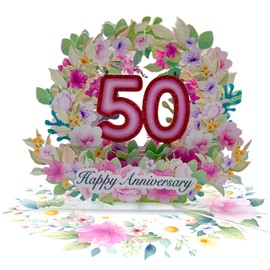 MeeSunnie Happy 50th Anniversary Card, 50 Years of Marriage Card, Fifty Years Milestone 3D Pop Up Greeting Card for Soulmates, Celebration, Congratulations for Couples, Husband, Wife (50th)