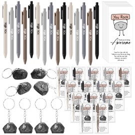 Sayglossy 30 Set Motivational You Rock Appreciation Gifts Bulk Inspirational You Rock Ballpoint Pens Stone Keychains Cards Positive Affirmation Graduation Gift for Student Teacher Employee Team Staff