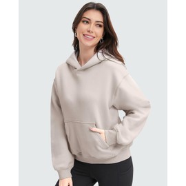 SPRUCE INT Womens Oversized Hoodies Long Sleeve Fleece Sweatshirts Pullover Top Cotton Fall/Winter 2024 (Cropped Beige-L)