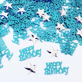VHUWE Happy Birthday Confetti, 1.6 oz Blue Silver Stars Glitter Confetti for Happy Birthday Party Decorations Boys Girls Kids Women Men Birthday Table Decorations | Blue Silver