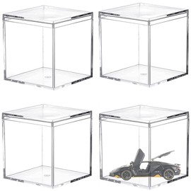 LOVPLAY Large Acrylic Box with Lid 4 Pieces Clear Display Box Plastic Square Cube Wedding Candy Box Jewelry Collectibles, Minerals,Figurines Storage Containers Decorative Boxes 4x4x4Inch