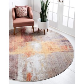 Unique Loom Downtown Collection by Jill Zarin Collection Abstract Modern Vintage Warm Watercolor Pastel Tones Multi Round Rug (8' 0 x 8' 0)