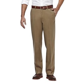 Haggar mens Premium No Iron Khaki Classic Fit Expandable Waist Flat Front Pant, British Khaki, 36x32