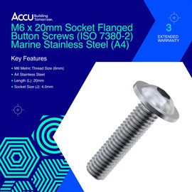Accu - M6 x 20mm Socket Flanged Button Screws (ISO 7380-2) - Marine Stainless Steel (A4) (Pack of 20)