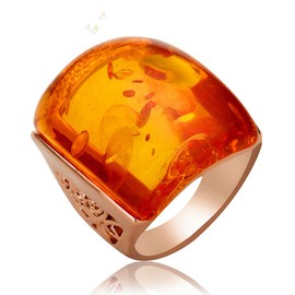 Ajojewel Beautiful Orange Resin Rings For Women Simulated Amber Ring Big Designs Anel Costume Jewelry (Orange, 7)
