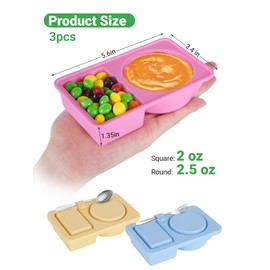 Silicone Reusable Snack Containers with Lids, Double Compartment Snackle Box Containers for Dips Salad Condiment, Small Food Snack Case for Travel, Picnics,School (3 Pack)