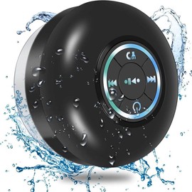 Mini Bluetooth Shower Speaker with LED light, Portable IPX4 Waterproof, Hands-Free Speakerphone. Rechargeable Using Micro USB, Wireless Stereo for Beach, Shower & Home - Color: Black, Quantity: 2pc