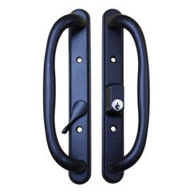 Easy Fix Hardware 10" Olympus Sliding Patio Glass Door Black Offset Pull Handle Set Replacement with Keys fits 3 ¹⁵/₁₆ inches Hole Spacing, and 1-1/4" to 2-1/4" Door Thickness