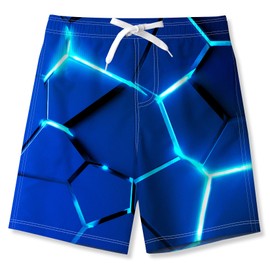 kids4ever Swimming Trunks Boys Funny 3D Print Quick Drying Swimming Shorts Kids Summer Beach Board Shorts Swimming Trunks 6-14 Years, Blue Geometric