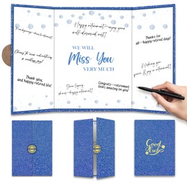 Blue Glitter Farewell Party Decoration - We Will Miss You Guest Book - Retirement Alternative Signature Book for Women Men - Signing Card Board Retirement Gifts For Farewell Party Supply & Favors-A06