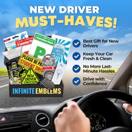 Infinite Emblems Learner & New Driver Gift Set with L and P Plates, Keyring, Ice Scraper, Car Air Fresheners, Scratch Remover, Car Cleaning Gel Putty, Please be Patient New & Student Driver Signs