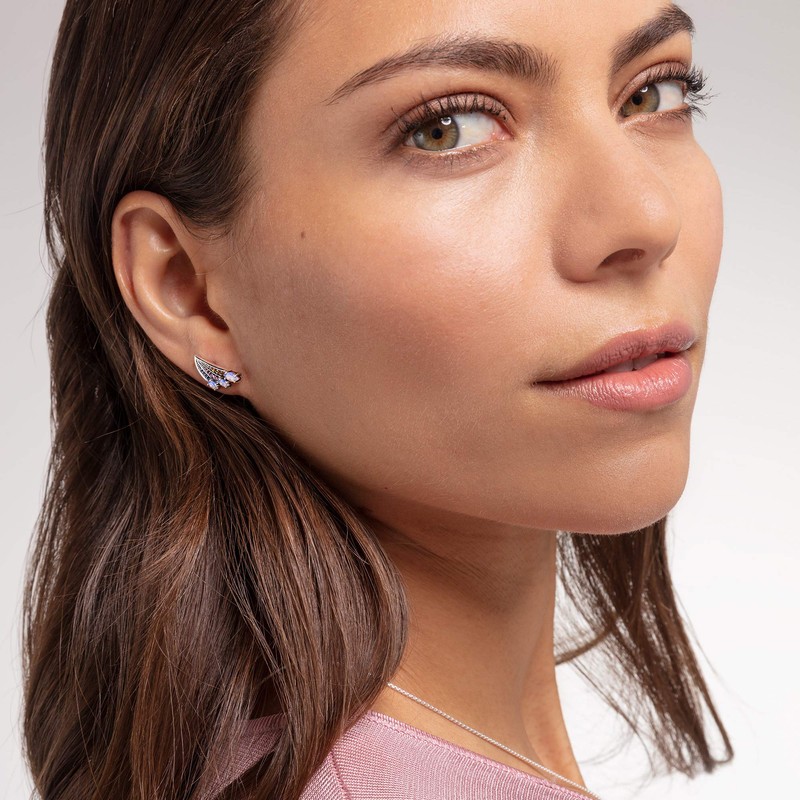 Thomas Sabo H2101-348-7 Colourful Hummingbird Wings Stud Earrings Silver, Precious