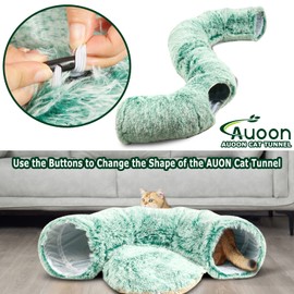 AUOON Cat Tunnel Bed with Central Mat,Big Tube Playground Toys,Soft Plush Material,Full Moon Shape for Kitten,Cat,Puppy,Rabbit,Ferret (Creen)