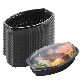 Restaurantware-RW Base 32 Ounce Meal Prep Containers, 50 Microwavable To Go Containers With Lids - Disposable, Freezable, Black Plastic Oval Food Containers, Pack Hot And Cold Food, For Takeaway