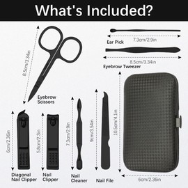 Manicure Set, Black Nail Clipper Set 7 in 1 Manicure Kit Stainless Steel Nail Clipper Kit Pedicure Kit Portable Nail Grooming Kit Fingernail Toenail Clippers for Men Boyfriend Husband Women Travel