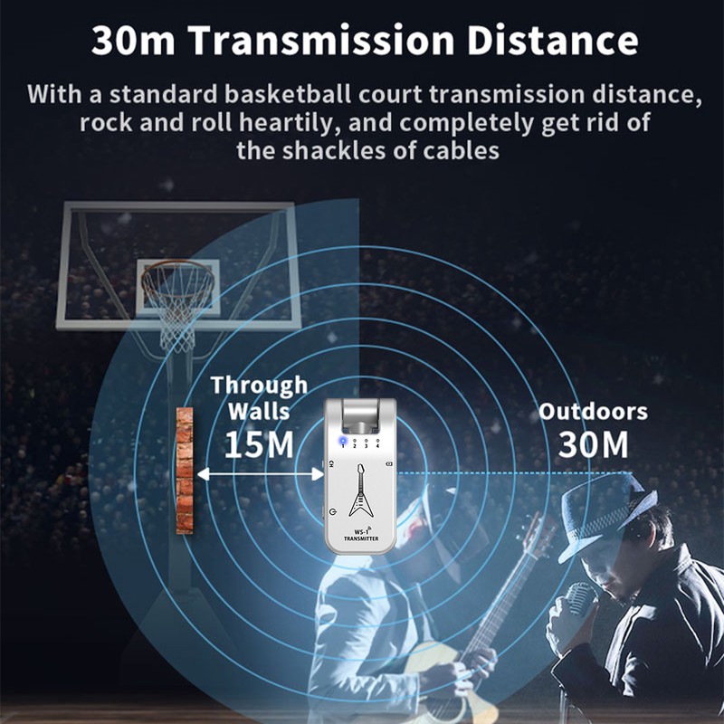 WS-1 2.4GHz Wireless Guitar System Rechargeable Audio Transmitter and Receiver
