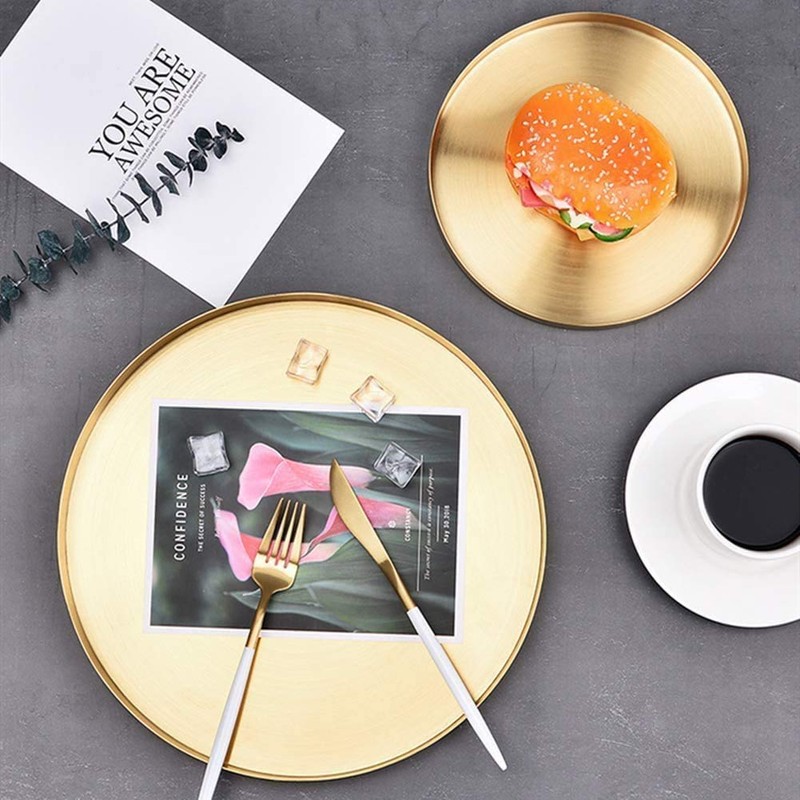 jingfei Round Gold Tray,Metal Decorative Tray Tray Organizer for,Bathroom,Dress, Brass,