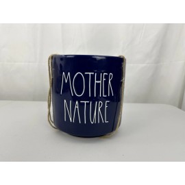 Rae Dunn New Rae Dunn MOTHER NATURE Flowerpot Planter Round Navy Blue & White 6x6 Inches