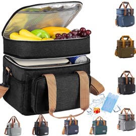 Bolsa del Almuerzo de Grande，Lonchera para Hombre y Mujer con Doble Compartimento，Loncheras Térmica Tela Oxford Impermeable Prueba de Goteo, Bolsa Térmica Lonchera para Oficina, Picnic, Trabajo,Viajes