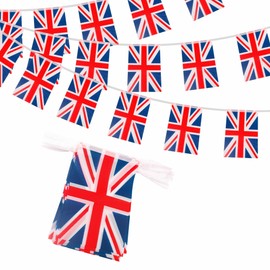 10m Union Jack Flags Bunting UK Flags Bunting 30 Flags 14x21cm, Euro Football 2024 Union Jack Bunting Flags Banner Party Decorations for Sports Events Indoor Outdoor Garden Bar
