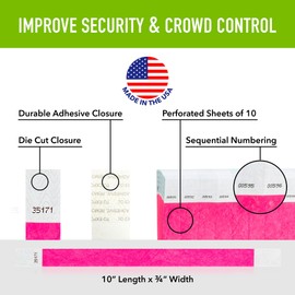 1,200 WristCo Neon Pink Tyvek Wristbands for Events - Tamper-Proof Design & Fluorescent Color Prevent Reuse Premium-Grade Bracelets for Hospital & Medical ID, Party & VIP Identification