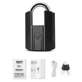 Fingerprint Padlock IP67 Water Resistant APP Control Smart Pad Lock with 2 Keys for Warehouse Gym School Black