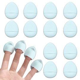 12 Pieces Finger Powder Puff Makeup Mini Powder Puff Soft Powder Puff for Foundation Concealer Cosmetic Foundation Sponge Mineral Powder Wet Dry Makeup Tool (Blue)