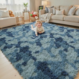 8x10 Area Rugs for Living Room Bedroom Fluffy, Large Area Rug Shag Shaggy Carpet Soft Plush Furry Bedside Rug, Area Rugs for Home Decor(8 x 10, Dark Blue Tie-Dyed)
