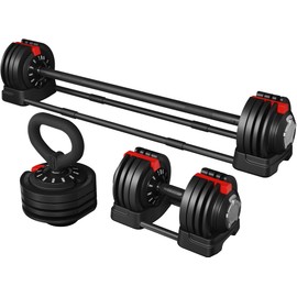 Yaheetech Adjustable Dumbbell 52.5lbs Free Weight Dumbbells Set 3 in 1 Fast Adjust Dumbbells Dumbbell Weight Set Used as Barbell, Kettlebells, with Tray, for Men/Women Home Gym Equipment