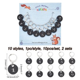 nbeads Pack of 20 Flat Round Number Stitch Markers, Crochet Stitch Markers Made of Black Acrylic, 304 Stitch Markers with Stainless Steel Clasp for Knitting, Weaving, Sewing, Jewellery Making