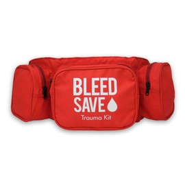 BLEEDSAVE Trauma Waist Bag – 600 D Water-Resistant Red ‘Trauma Kit’ Holdall with 3 Wide-Opening Pockets & Adjustable Belt | 570 × 190 × 80 mm Hands-Free Bleed-Control Carry Pouch