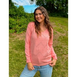 Zeagoo Womens Tops 2025 Trendy Fashion Long Sleeve Casual V Neck Lightweight Ribbed Knit Cozy Cute Winter Sweaters Pink