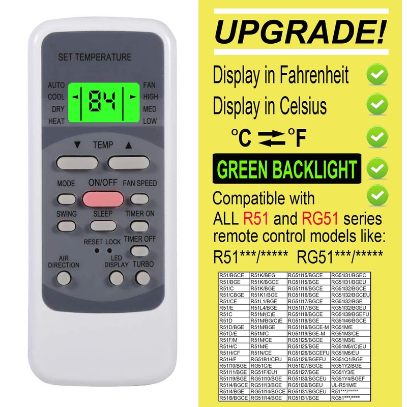 Replacement Air Conditioner Remote Control for Goodman Tgm Midea miller