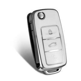 WORCAS Silver Pattern Soft TPU 360 Degree Protection Key Case Compatible with Volkswagen Jetta Golf Polo MK8 Passat Tiguan Beetle 3 Button Key Cover(Silver-White)
