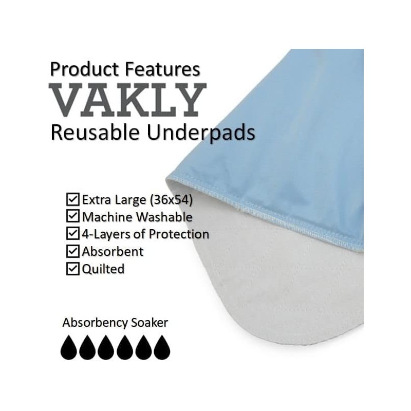 X-Large Washable Underpads 36"x54" with 4-Layer Protection [5 Pack] 36x54