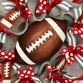 Custom Football Sports Wreath with your Team Colors and Glittering Football Handmade Deco Mesh Available in 24 inch and 28 inch diameters