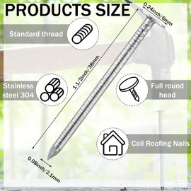Tandefio 2 Pounds Box 1-3/4 Inch Siding Nails 304 Stainless Steel Roofing Nails Flat Head Hardware Nail Shingles Roofing Tile and Slating Nail for Wall, Siding, Hardware, Cedar Wood, Decking