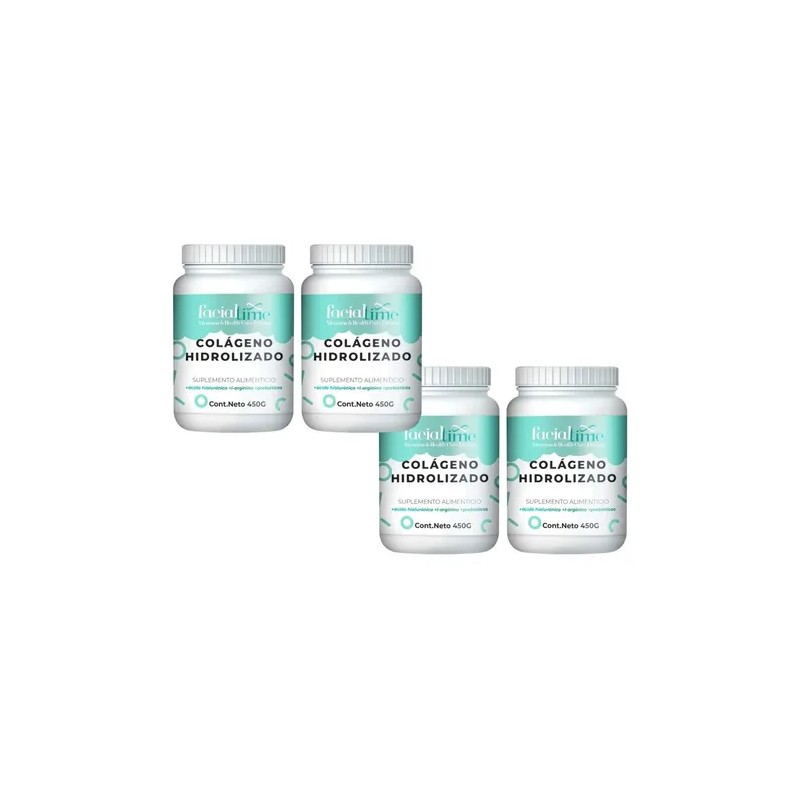 Kit 4 Colágeno Hidrolizado Puro Ácido Hialurónico 450 Gr