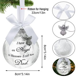 Yueshop Christmas Memorial Baubles Ornaments Feather Ball “I Have an Angel in Heaven” With Small Angel Christmas Bauble Ornament, Mum Dad Son Daughter Hanging Decoration (Dad)