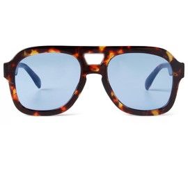 Laurinny Retro 70s Sunglasses for Women Men Square Flat Top Rectangle Double Bridge Sunglasses(Leopard/Blue)