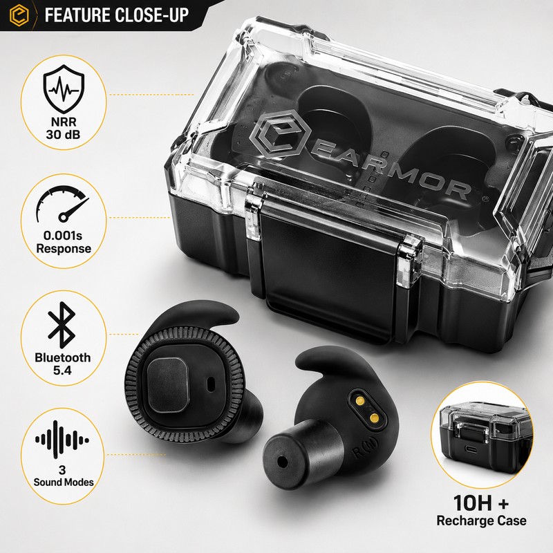 Bluetooth Electronic Hearing Protection Earbuds for Shooting & Outdoor Activities