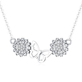 LWXIE Diamond Butterfly Necklace Sterling Silver Butterfly Pendant Necklace Butterfly Jewelry Gift for Women Wife