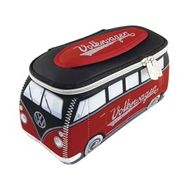 BRISA VW Collection - Volkswagen Neopren Universal-Schmink-Kosmetik-Kultur-Reise-Apotheke-Tasche-Beutel im T1 Bulli Bus Design (Rot & Schwarz/GroÃ)