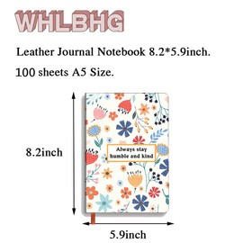 WHLBHG Inspirational Gift Motivational Leather Journal Encouragement Gift Inspirational Lined Journal Notebook Leather Hardcover Notebooks for Writing A5 Notebook (Always stay humble and kind)