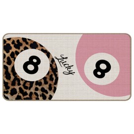 TopXmai Pink Lucky 8 Ball Door Mat Area Rug, Trendy Funky Y2K Leopard Print Billiard Pool Welcome Mat for Front Door Porch Game Room, Magic 8 Ball Doormat Indoor Outdoor Entrance Entryway, 17x30 Inch
