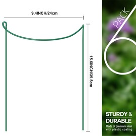 LEOBRO 6 Pack Plant Support Plant Stakes, Metal Garden Plant Supports, Plant Cage, Plant Support Ring, Plant Support Stakes for Peony, Tomato, Hydrangea, Indoor Plants, 9.4" W x 15.6" H
